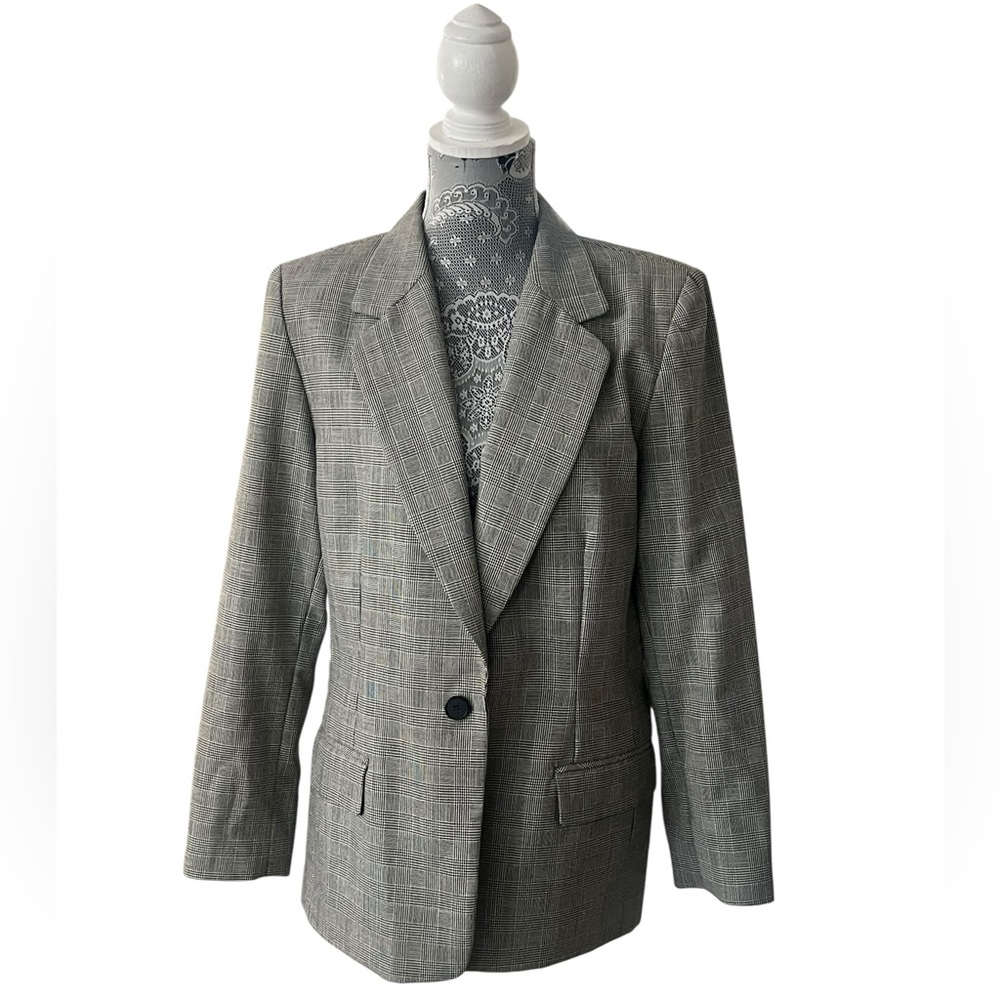 Pendleton Virgin Wool Plaid Blazer Gray Tailored Jacket Size 14